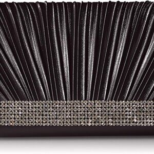 Jessica McClintock Satin Rhinestone Trim Clutch in Black